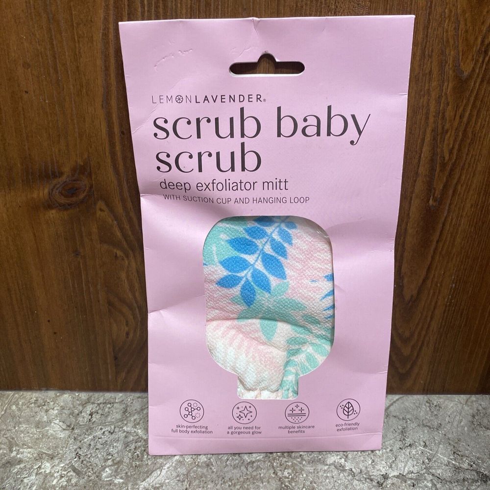 Lemon Lavender Scrub Baby Scrub Deep Exfoliator Mitt New Suction Cup & Loop